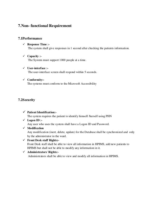 srs for hospital management system pdf free download non functional requirements template
